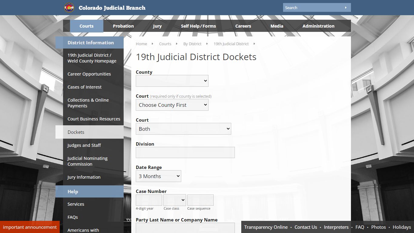 Colorado Judicial Branch - 19th Judicial District - Dockets